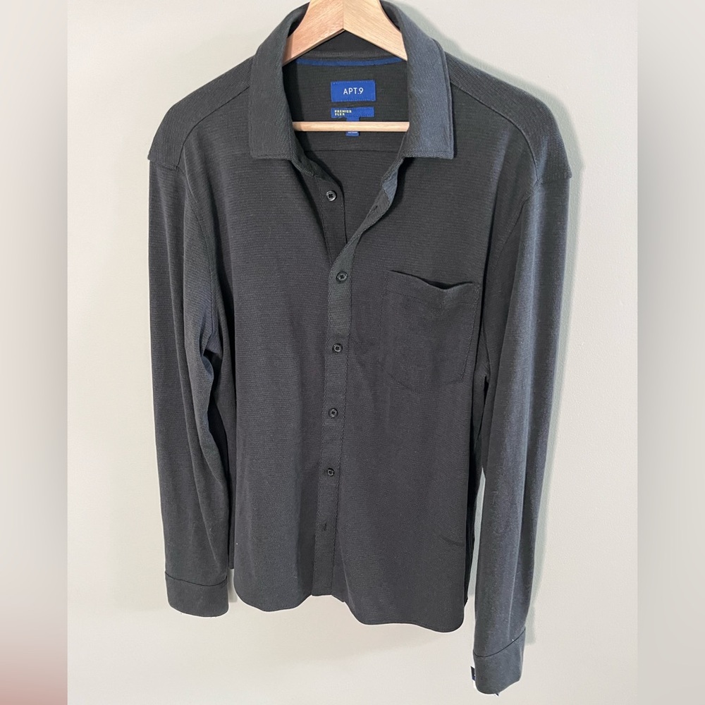 Apt 9 Men's Black Button Down Shirt Medium NWT Long‎ Sleeve Classic Collar